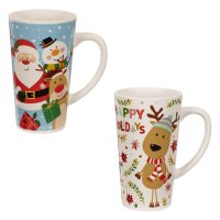 2 броя Комплект коледни високи керамични чаши Елен Дядо Коледа, 480 мл, снимка 1 - Чаши - 42754339