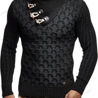 Нов модерен мъжки пуловер с копчета и широка яка, 3цвята - 023, снимка 2 - Пуловери - 42926991