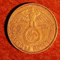 Сребърна монета 2 райх марки свастика, снимка 1 - Колекции - 37232256