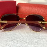 Cartier висок клас мъжки слънчеви очила авиатор с дървени дръжки, снимка 8 - Слънчеви и диоптрични очила - 42814235