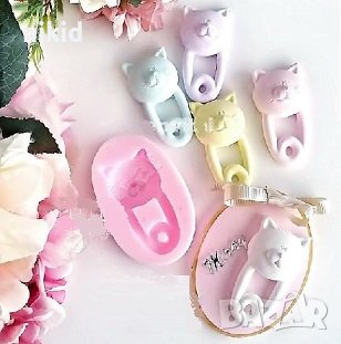 коте котка секретна игла силиконов молд форма фондан шоколад гипс, снимка 1