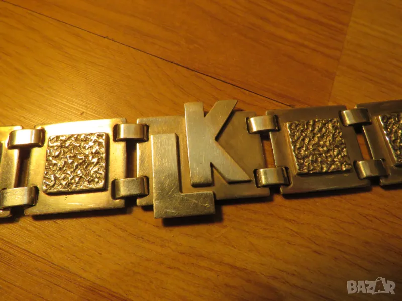 Старинна масивна мъжка сребърна гривна със здрава плетка и ковано сребро., снимка 1