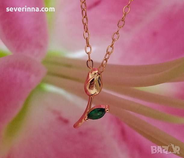 Сребърно колие Нежна роза 14к покритие, снимка 1