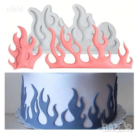 голям Огън пламъци водорасли водорасло силиконов молд форма фондан шоколад декор, снимка 1