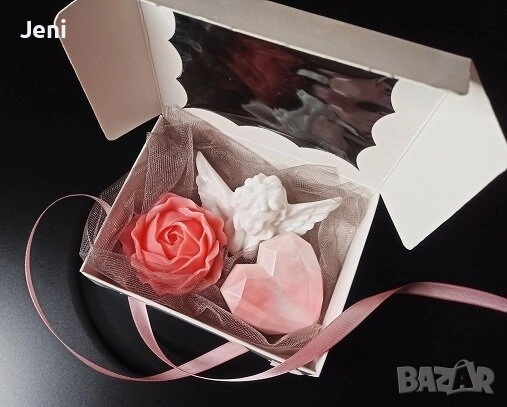 Роза, ангел и сърце подаръчна кутия ароматни сапуни, снимка 1