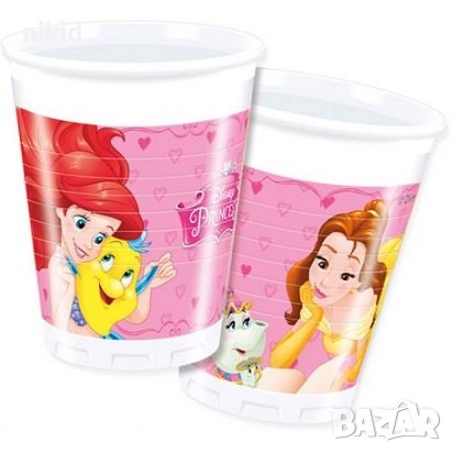 Малката Русалка Ариел и Белл от Красавицата и Звяра принцеси 8 бр пластмасови чаши чашки парти рожде, снимка 1