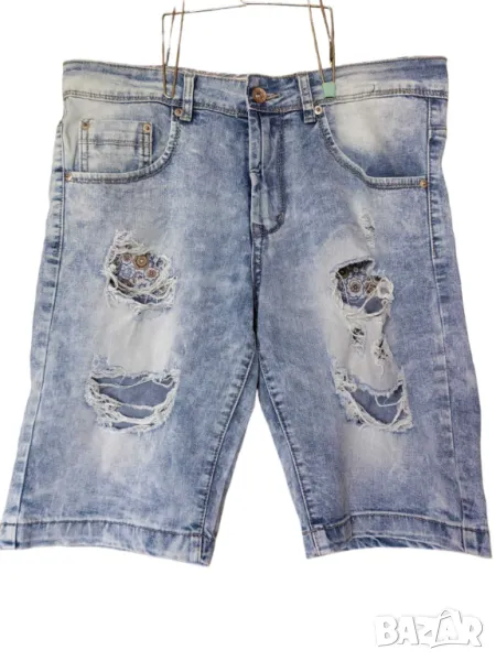 Мъжки къси панталони от деним с кръпки Bruno Leoni, 53x45 см, 36, снимка 1