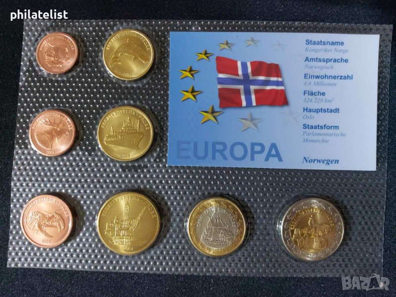 Пробен Евро сет - Норвегия 2004 от 8 монети , снимка 1