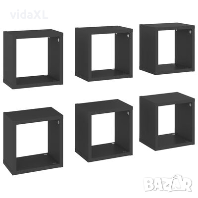 vidaXL Стенни кубични рафтове, 6 бр, сиви, 22x15x22 см(SKU:807060, снимка 1