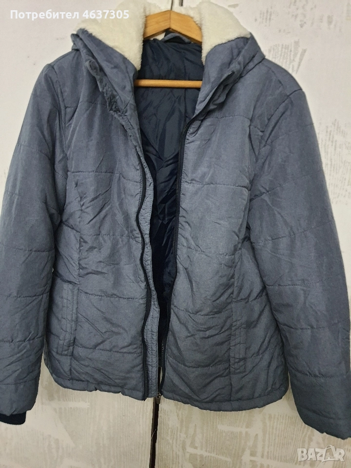 зимно марково синьо ватирано яке с качулка, снимка 1