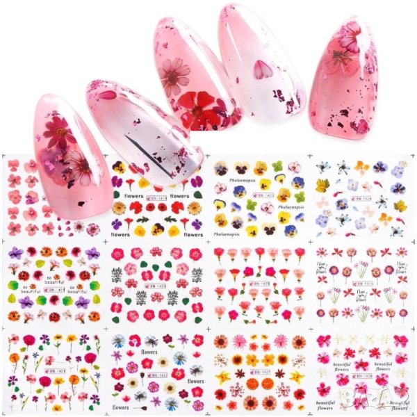  Комплект водни стикери цветя №33 , снимка 1