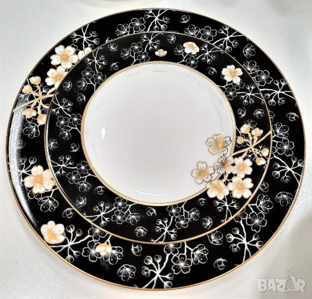 Сервиз за хранене в бяло и черно за миялна машина, снимка 1