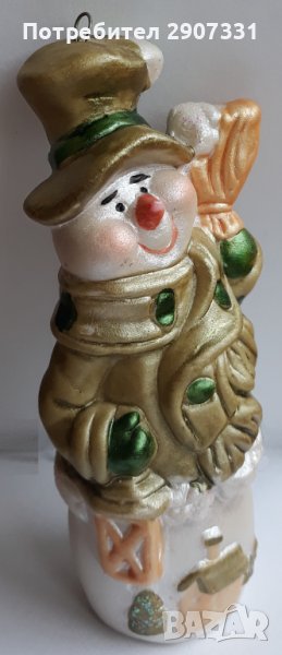 коледна играчка за елха снежен човек. порцелан, снимка 1