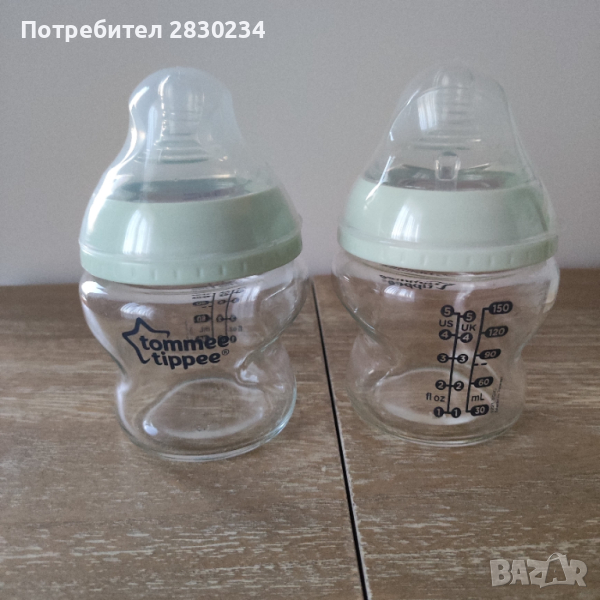 Стъклени бебешки шишета за хранене 150 МЛ TOMMEE TIPPEE - 2бр., снимка 1