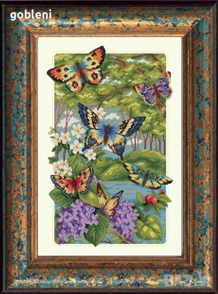 гоблен "ПЕПЕРУДИ В ГОРАТА"-Д46; шев 1:4; размери /40*60/см.;37 цвята, снимка 1