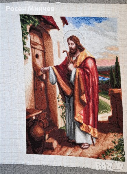 Гоблен "Исус чука на вратата" – ръчно ушит, снимка 1
