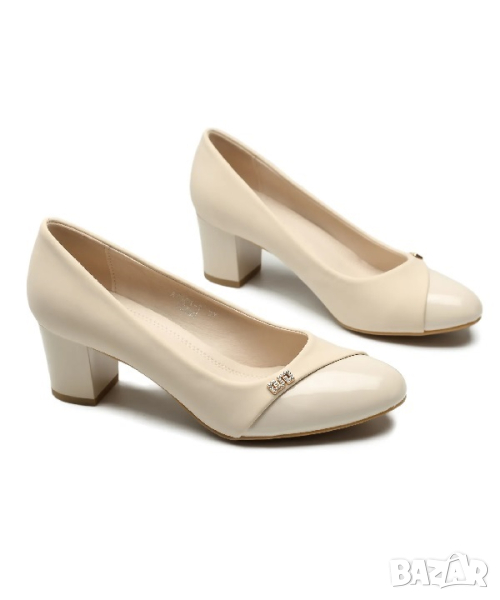 ДАМСКИ БЕЖОВИ ОБУВКИ НА ТОК SL004, снимка 1