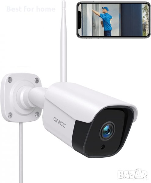 Камера за наблюдение GNCC 2.4G WiFi,T2,IP65 нощно виждане,откриване на движение и звук,съвм. Alexa , снимка 1