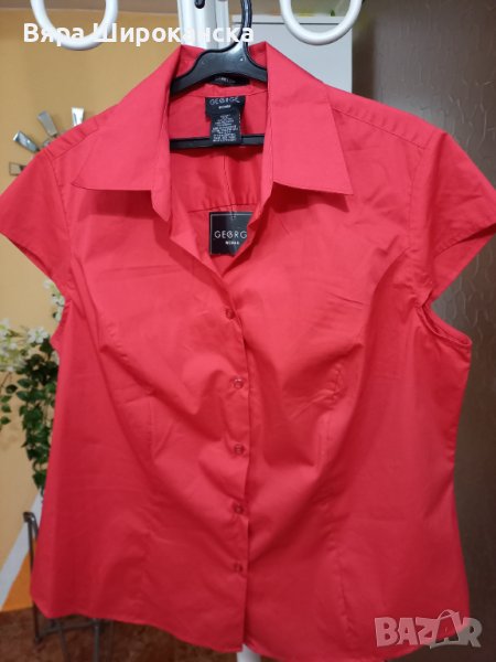 Червена памучна дамска риза, снимка 1