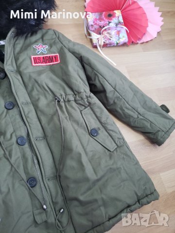 Намалена Парка с качулка и пух в зелено, снимка 3 - Якета - 30551185