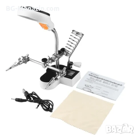 Професионална мощна увеличителна настолна лупа трета помощна ръка с LED осветление за платки щипки, снимка 6 - Други инструменти - 50921110