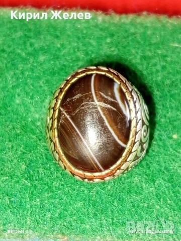 Винтидж сребърен пръстен орнаментиран ювелирно полиран ЧЕРЕН АХАТ уникален много красив 48799, снимка 4 - Пръстени - 53016224