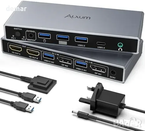 Alxum HDMI KVM превключвател с аудио порт за 2 компютъра и 2 монитора