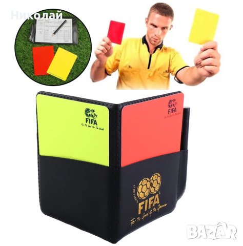 Картони за футболни съдии , тефтер , червен жълт картон , молив  за съдия , футбол 