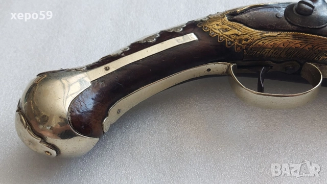 Стар кремъчен пищов със сребърни апликации,работещ ,револвер, ятаган,сабя,щик, снимка 7 - Антикварни и старинни предмети - 52217517