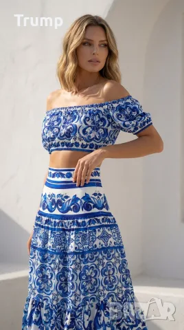 - 40 % дамски ефектен комплект от дълга пола и топ в стила на Dolce &Gabbana , снимка 3 - Комплекти - 55823491