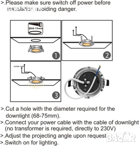 GOHDLAMP LED вградени таванни осветителни тела, 2700K 5W 400lm, 6 броя, снимка 5 - Лед осветление - 49522783