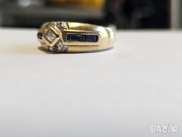 Златен женски пръстен,сапфир,ръчна изработка 585/14к 5.15гр, снимка 3 - Пръстени - 51532057