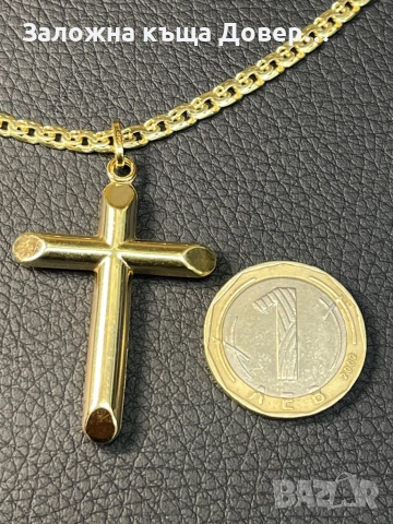 Златен Ланец кръст синджир krast ланче 14 к 585 gold zlato  lanec lance, снимка 4 - Колиета, медальони, синджири - 52159929