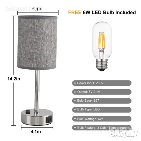 LED нощна лампа със сензорно димиране и USB A+C порт за зареждане НОВА, снимка 3 - Настолни лампи - 50002845