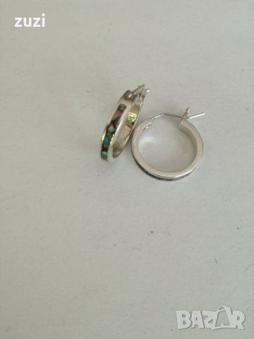 Сребърни обеци халки с цветен седеф. Сребро проба 925. , снимка 4 - Обеци - 38379918