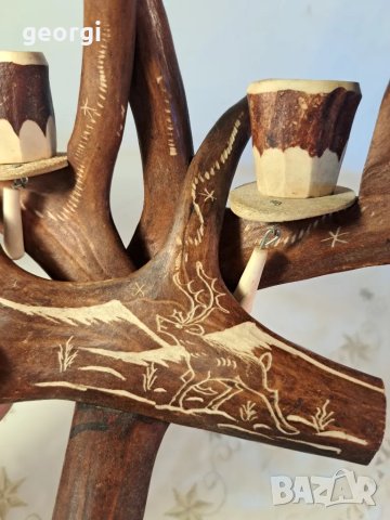 гравиран свещник от еленов рог уникат     25/4, снимка 8 - Декорация за дома - 50144699
