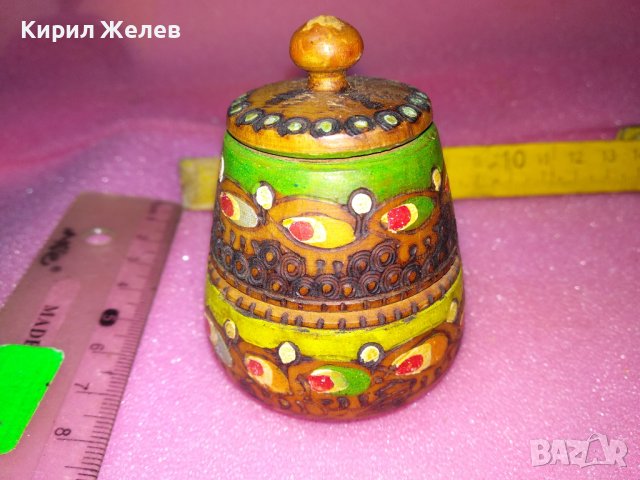 СТАРА ПИРОГРАФИРАНА РЪЧНО РИСУВАНА ЕТНО СТИЛ ДЪРВЕНА СОЛНИЧКА 42531, снимка 7 - Декорация за дома - 44301618