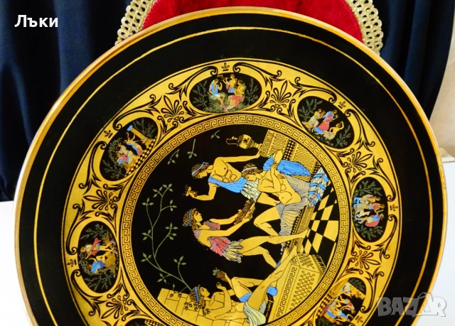 Гръцка порцеланова чиния,Богове,24 k злато,29 см., снимка 6 - Антикварни и старинни предмети - 51990295