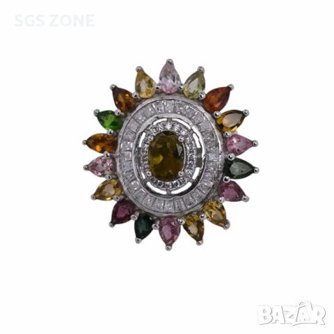 СРЕБЪРЕН ПРЪСТЕН С МНОГОЦВЕТЕН ТУРМАЛИН, снимка 3 - Пръстени - 51143848