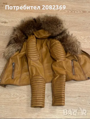 Дамско кожено яке агнешка коса с лисица качулка, снимка 2 - Якета - 47507529