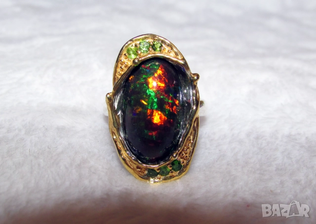 925 сребърен пръстен с огнен опал 18x11мм, подходящ за подарък , снимка 3 - Пръстени - 51719400