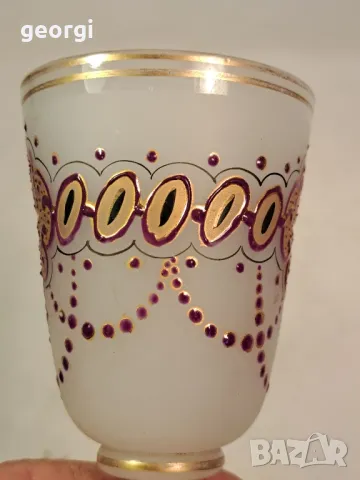 Стара чаша бохемско опалово стъкло с позлата  , снимка 4 - Колекции - 49511910