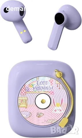 Ретро детски безжични Bluetooth слушалки поставяне в ушите ANCwear розови лилави грамофон, снимка 2 - Безжични слушалки - 47988372
