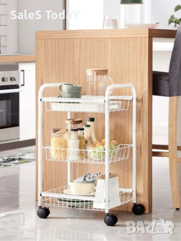 Метален кухненски шкаф, бял, 3 рафта