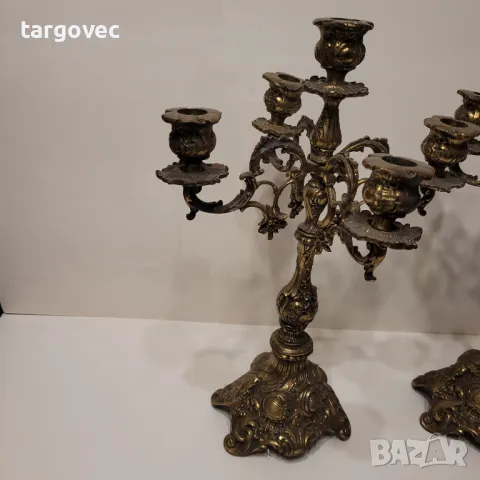 Два броя разкошни бронзови свещника, снимка 5 - Антикварни и старинни предмети - 47824064