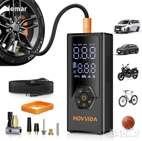 Преносим въздушен компресор за гуми HOVVIDA, 7800 mAh, 12V DC, 150 PSI, дебит 40л/мин