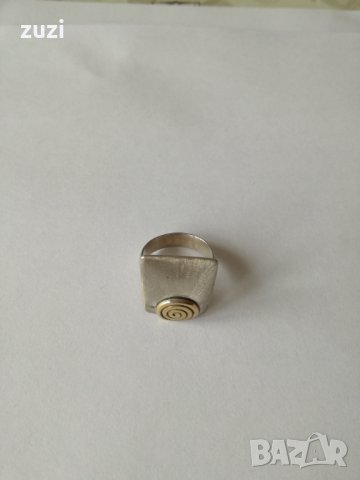 Ръчен Авторски Сребърен пръстен с позлата . Сребро проба 950., снимка 3 - Пръстени - 38610891