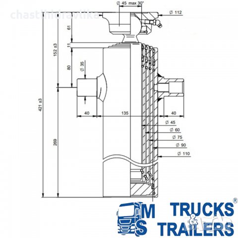 Хидравличен цилиндър DI NATALE & BERTELLI 4X1034X110, снимка 2 - Части - 36922593