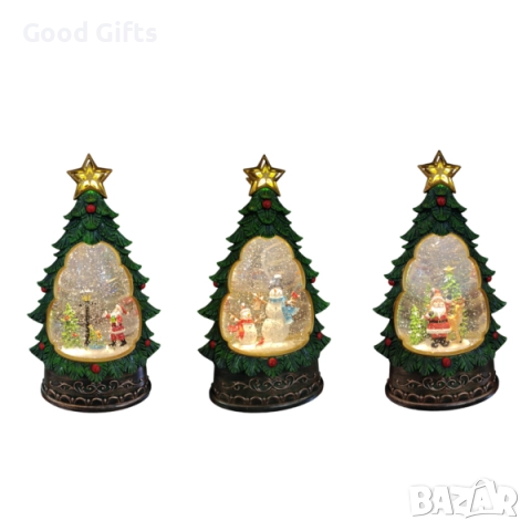 Светеща коледна елха с въртящ сняг и LED осветление – 30 см, различни модели, снимка 2 - Декорация за дома - 52235510