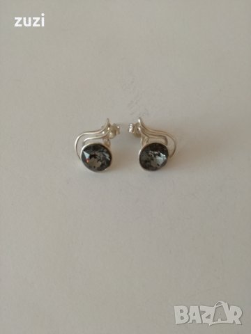Сребърни  обеци с тъмни циркони - 925 проба , снимка 1